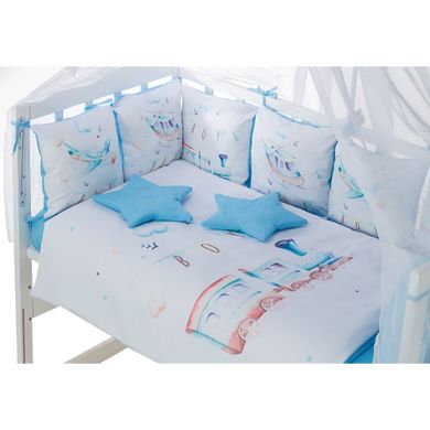 Дитячий комплект постільної білизни Babyroom Bortiki Print-08 blue train